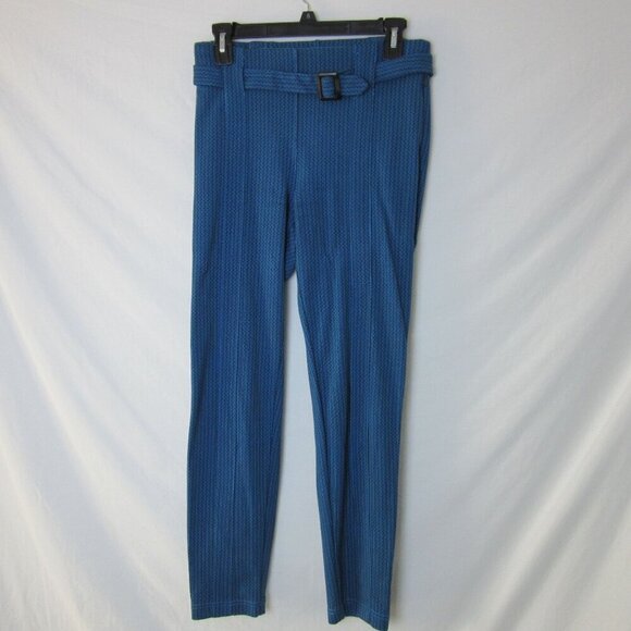 Betabrand Blue Patterned Pleated Dress Pants Womens Small Belted - Picture 1 of 7